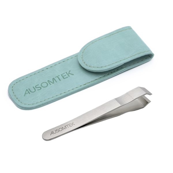 AUSOMTEK 10mm Beard Tweezers with Anti-Slip Slot Cyan PU Case BRTW-SSS-106WDF-QP B0CCBJS7GN (1)